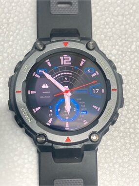 Rugged Black Smartwatch with Pink-Accented Dial